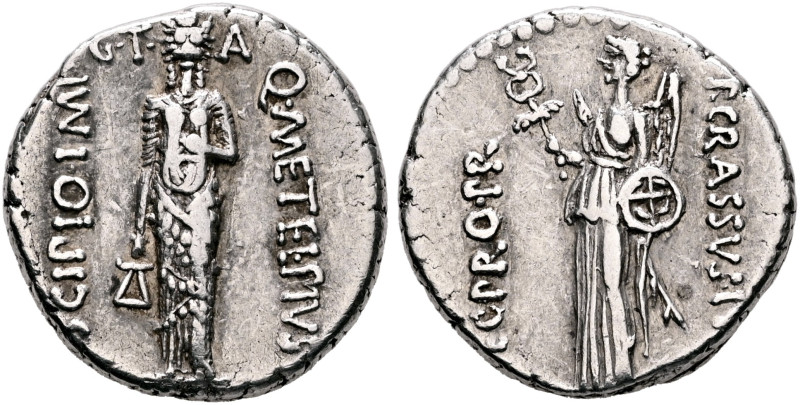 Q. Caecilius Metellus Pius Scipio, 47-46 BC. Denarius (Silver, 17 mm, 3.88 g, 8 ...