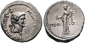 Mark Antony, 44-30 BC. Denarius (Silver, 19 mm, 4.06 g, 7 h), military mint moving with Mark Antony in Asia Minor, early 41. M•ANTONIVS•IMP•III•VIR•R•...