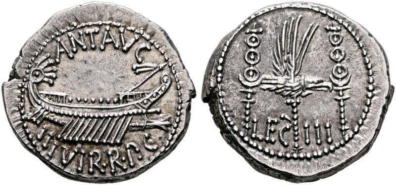 Mark Antony, 44-30 BC. Denarius (Silver, 17 mm, 3.80 g, 6 h), military mint movi...