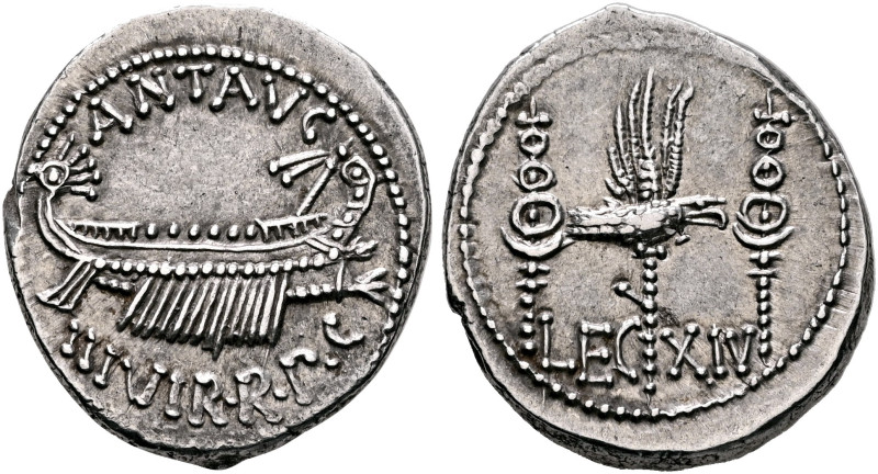 Mark Antony, 44-30 BC. Denarius (Silver, 18 mm, 3.82 g, 6 h), military mint movi...