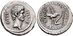 Octavian, 44-27 BC. Denarius (Silver, 18 mm, 3.78 g, 6 h), with Ti. Sempronius Gracchus, moneyer, Rome, 40. DIVI - IVLI•F Bare head of Octavian to rig...