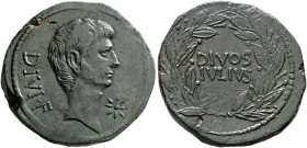 Octavian, 44-27 BC. Dupondius (?) (Bronze, 29 mm, 18.70 g, 4 h), uncertain mint in southern (?) Italy, circa 38. DIVI•F Bare and slightly bearded head...