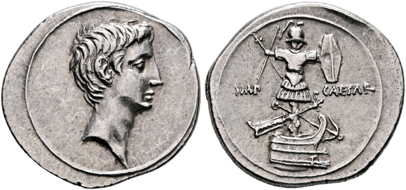 Octavian, 44-27 BC. Denarius (Silver, 21 mm, 3.56 g, 1 h), uncertain Italian min...