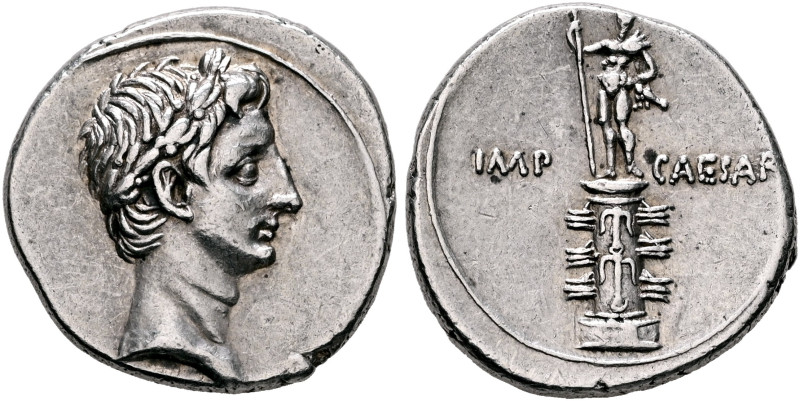 Octavian, 44-27 BC. Denarius (Silver, 19 mm, 3.86 g, 5 h), uncertain mint in Ita...