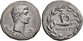 Augustus, 27 BC-AD 14. Cistophorus (Silver, 26 mm, 11.98 g, 12 h), Ephesus, circa 25-20 BC. IMP•CAE-SAR Bare head of Augustus to right. Rev. AVGVSTVS ...