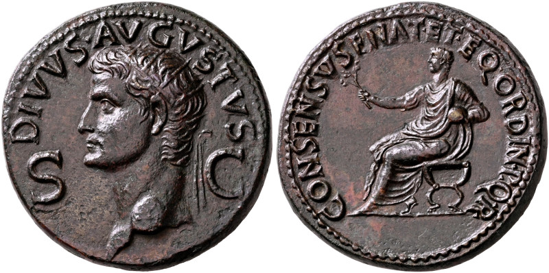 Divus Augustus, died AD 14. Dupondius (Orichalcum, 29 mm, 15.73 g, 7 h), Rome, s...
