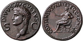 Divus Augustus, died AD 14. Dupondius (Orichalcum, 29 mm, 15.73 g, 7 h), Rome, struck under Gaius (Caligula), 37-41. DIVVS•AVGVSTVS / S - C Radiate he...