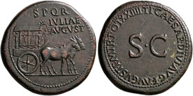 Julia Augusta (Livia), Augusta, 14-29. Sestertius (Orichalcum, 36 mm, 26.77 g, 4 h), Rome, struck under Tiberius, 22-23. S•P•Q•R / IVLIAE / AVGVST Orn...