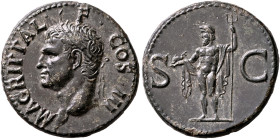 Agrippa, died 12 BC. As (Copper, 28 mm, 11.10 g, 6 h), Rome, struck under Caligula, 37-41. M•AGRIPPA•L•F•COS•III Head of Agrippa to left, wearing rost...