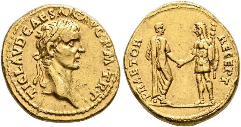 Claudius, 41-54. Aureus (Gold, 20 mm, 7.82 g, 7 h), Lugdunum, 41-42. TI CLAVD•CA...