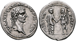 Claudius, 41-54. Denarius (Silver, 10 mm, 3.77 g, 7 h), Lugdunum, 41-42. TI CLAVD•CAESAR•AVG•P•M•TR•P• Head of Claudius to right, wearing oak wreath. ...