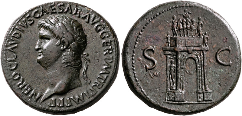 Nero, 54-68. Sestertius (Orichalcum, 35 mm, 26.78 g, 6 h), Rome, circa 64-65. NE...