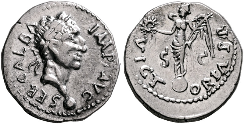 Galba, 68-69. Denarius (Silver, 28 mm, 3.56 g, 6 h), uncertain mint in North Afr...