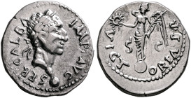 Galba, 68-69. Denarius (Silver, 28 mm, 3.56 g, 6 h), uncertain mint in North Africa (Carthago?), October 68-15 January 69. SER•GALBA IMP•AVG Laureate ...