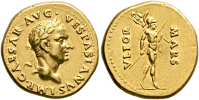 Vespasian, 69-79. Aureus (Gold, 19 mm, 7.34 g, 6 h), uncertain Spanish mint (Tarraco?), 69-70. IMP•CAESAR•AVG•VESPASIANVS• Laureate head of Vespasian ...