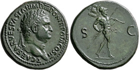 Titus, as Caesar, 69-79. Sestertius (Orichalcum, 33 mm, 23.74 g, 6 h), Rome, 72-73. T CAESAR VESPASIAN IMP IIII PON TR POT II COS II Laureate head of ...