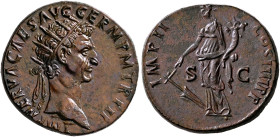 Nerva, 96-98. Dupondius (Orichalcum, 27 mm, 12.19 g, 6 h), Rome, 1-27 January 98. IMP NERVA CAES AVG GERM P M TR P II Radiate head of Nerva to right. ...