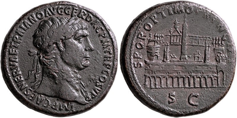 Trajan, 98-117. Sestertius (Orichalcum, 34 mm, 25.63 g, 6 h), Rome, circa 103-10...