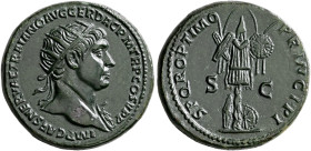 Trajan, 98-117. Dupondius (Orichalcum, 27 mm, 12.00 g, 6 h), Rome, circa 103-105. IMP CAES NERVAE TRAIANO AVG GER DAC P M TR P COS V P P Radiate bust ...