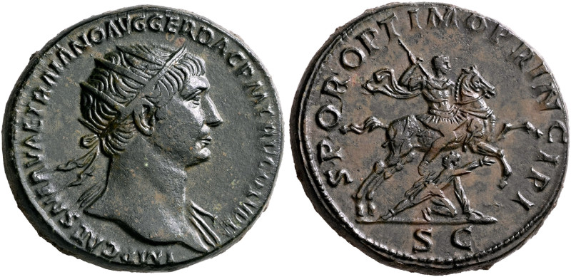 Trajan, 98-117. Dupondius (Orichalcum, 28 mm, 16.03 g, 6 h), Rome, circa 107-109...