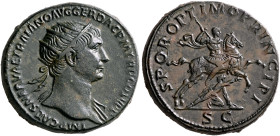 Trajan, 98-117. Dupondius (Orichalcum, 28 mm, 16.03 g, 6 h), Rome, circa 107-109. IMP CAES NERVAE TRAIANO AVG GER DAC P M TR P COS V P P Radiate head ...