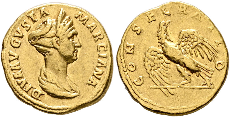 Diva Marciana, died 112/4. Aureus (Gold, 20 mm, 7.34 g, 6 h), Rome, September 11...