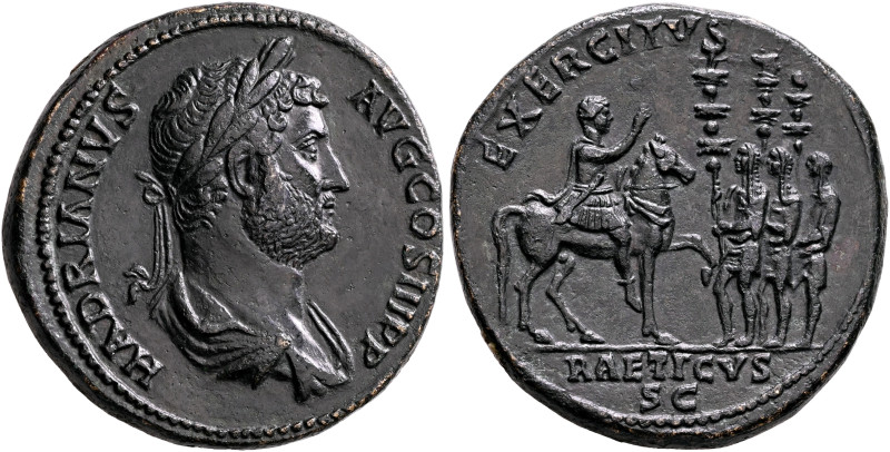 Hadrian, 117-138. Sestertius (Orichalcum, 33 mm, 26.00 g, 6 h), Rome, circa 130-...