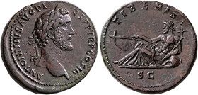 Antoninus Pius, 138-161. Sestertius (Orichalcum, 34 mm, 26.48 g, 12 h), Rome, 140-144. ANTONINVS AVG PIVS P P TR P COS III Laureate head of Antoninus ...