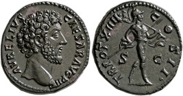 Marcus Aurelius, as Caesar, 139-161. Dupondius (Orichalcum, 26 mm, 12.92 g, 12 h), Rome, 159-160. AVRELIVS CAESAR AVG PII F Bare head of Marcus Aureli...