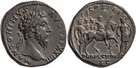 Marcus Aurelius, 161-180. Sestertius (Orichalcum, 32 mm, 30.23 g, 12 h), Rome, 170. M ANTONINVS AVG TR P XXIIII Laureate head of Marcus Aurelius to ri...