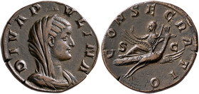 Diva Paulina, died before 235. Sestertius (Orichalcum, 30 mm, 18.66 g, 12 h), Rome, 236. DIVA PAVLINA Veiled and draped bust of Diva Paulina to right....