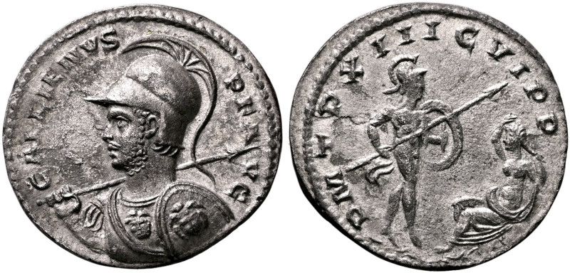 Gallienus, 253-268. 'Denarius' (Silver, 19 mm, 2.43 g, 12 h), an 'offstrike' fro...