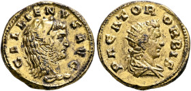 Gallienus, 253-268. Small Medallion (Gilt Bronze, 22 mm, 4.82 g, 11 h), an 'offstrike' from aureus dies. Siscia, circa 266-267. GALLIENVS AVG Head of ...