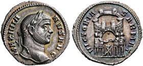 Maximianus, first reign, 286-305. Argenteus (Silver, 20 mm, 2.90 g, 12 h), Ticinum, circa 294-295. MAXIMIA-NVS AVG Laureate head of Maximianus to righ...
