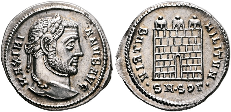 Galerius, 305-311. Argenteus (Silver, 20 mm, 3.28 g, 12 h), Serdica, 305-306. MA...
