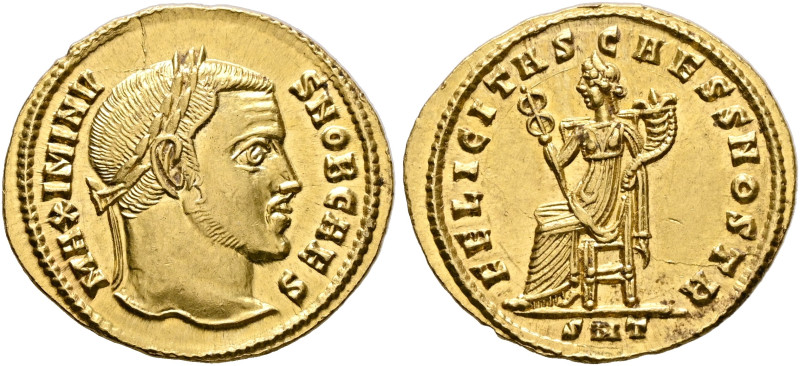 Maximinus II, as Caesar, 305-309. Aureus (Gold, 21 mm, 5.29 g, 7 h), Ticinum, 30...