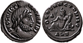 Time of Maximinus II, 310-313. 1/4 Follis (Bronze, 15 mm, 2.00 g, 11 h), Alexandria, circa 311-312. DEO SANCT-O SERAPIDI Draped bust of Serapis to rig...