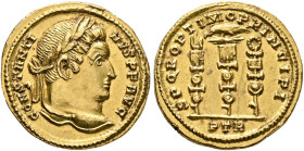 Constantine I, 307/310-337. Solidus (Gold, 17 mm, 4.46 g, 6 h), Treveri, 312-313. CONSTANTI-NVS P F AVG Laureate head of Constantine I to right. Rev. ...