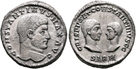 Constantine I, with Crispus and Constantine II Caesars, 307/310-337. Miliarense (Billon, 21 mm, 5.16 g, 12 h), Sirmium, 320. CONSTANTINVS MAX AVG Bare...