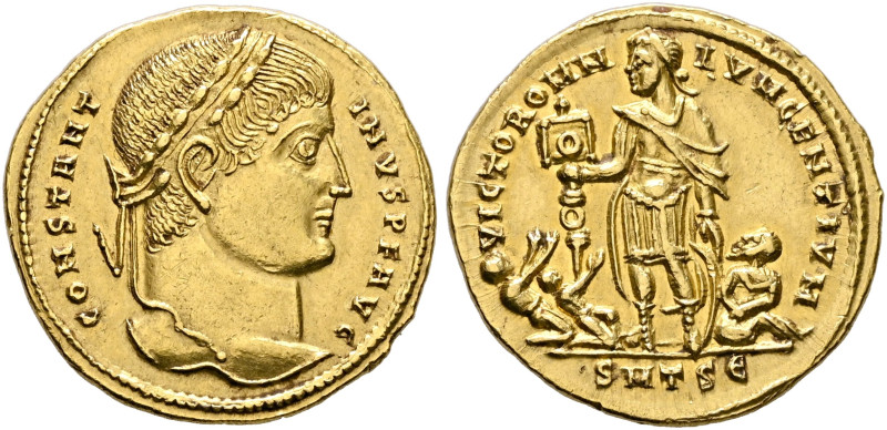 Constantine I, 307/310-337. Solidus (Gold, 19 mm, 4.62 g, 5 h), Thessalonica, 32...