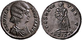 Fausta, Augusta, 324-326. Follis (Bronze, 18 mm, 3.22 g, 11 h), Siscia, 326. FLAV MAX FAVSTA AVG Draped bust of Fausta to right, wearing pearl necklac...