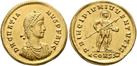 Gratian, 367-383. Solidus (Gold, 21 mm, 4.48 g, 6 h), Constantinopolis, August-September 367. D N GRATIA-NVS P F AVG Pearl-diademed, draped and cuiras...