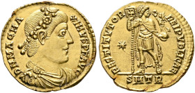 Magnus Maximus, 383-388. Solidus (Gold, 20 mm, 4.46 g, 6 h), Treveri, 383-384. D N MAG MA-XIMVS P F AVG Laurel-and-rosette-diademed, draped and cuiras...