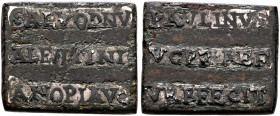 Valentinian III, 425-455. Tessera Monumentorum (Bronze with raised Silver band, 13x18 mm, 4.30 g, 12 h), with Paulinus, praefectus urbi, 450-451/2 (?)...