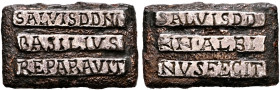Faustus Albinus Basilius Junior, praefectus urbi, circa 530/40-546. Tessera Monumentorum (Bronze with raised Silver band, 19 mm, 3.23 g, 12 h), with h...