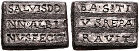 Faustus Albinus Basilius Junior, praefectus urbi, circa 530/40-546. Tessera Monumentorum (Bronze, 11x15 mm, 4.11 g, 6 h), with his father, Faustus Alb...