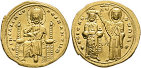 Romanus III Argyrus, 1028-1034. Histamenon (Gold, 23 mm, 4.37 g, 6 h), Constantinopolis. +IҺS XIS RЄX RЄςNANTIҺm Christ, nimbate, seated facing on squ...