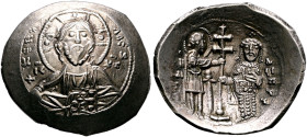 Alexius I Comnenus, 1081-1118. Histamenon (Electrum, 26 mm, 4.32 g, 6 h), Thessalonica, 1082-1087. +ΚЄ RO ΑΛЄΖ Nimbate bust of Christ facing, wearing ...