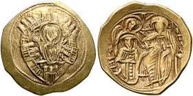 Michael VIII Palaeologus, 1261-1282. Hyperpyron (Gold, 26 mm, 4.22 g, 6 h), Constantinopolis. MH - ΘV Bust of Virgin Mary, orans, within city walls fu...