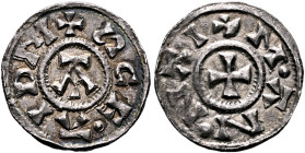ANGLO-SAXON, Danish East Anglia. St. Edmund memorial coinage, circa 895-910. Penny (Silver, 19 mm, 1.30 g, 6 h), Manna, moneyer. Ipswich (?), 895. ✠ S...
